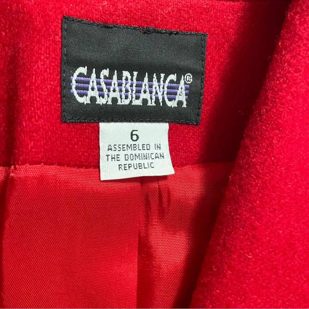 VTG Casablanca Red Wool Blazer Jacket Women’s Size 6 Black Trim 100% Pure Wool - Image 6