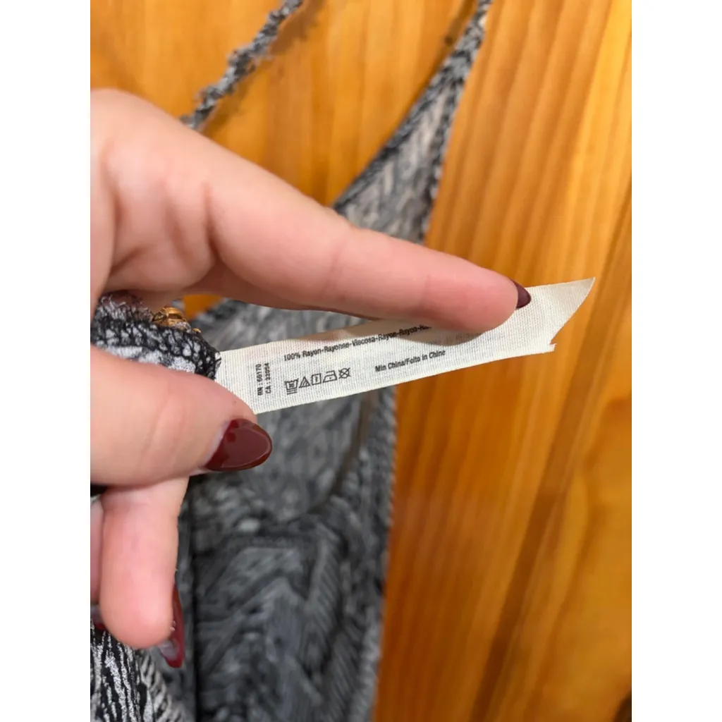 Free People Boho Handkerchief Hem Slip Dress Black White Aztec Print M - Image 4