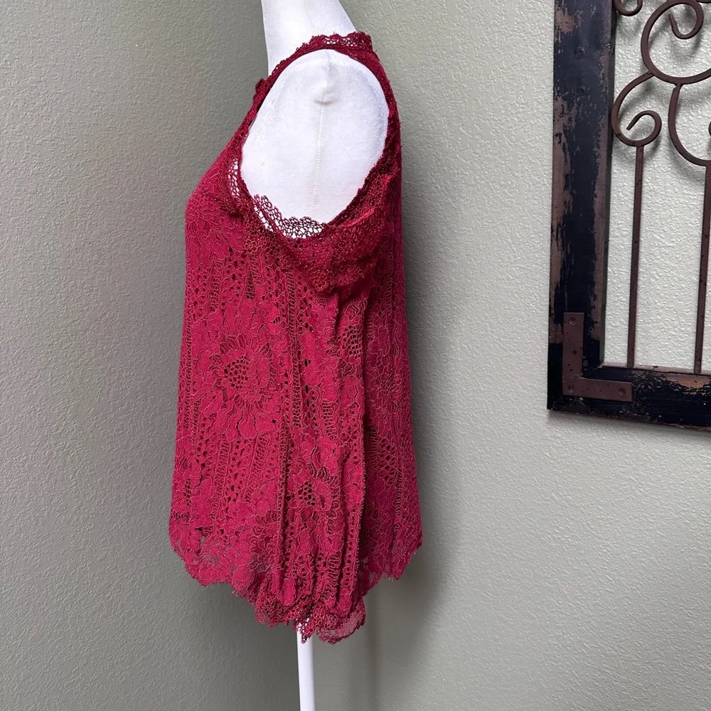 BigHit burgandy lace cold shoulder button neck double layer blouse Pink - Image 2