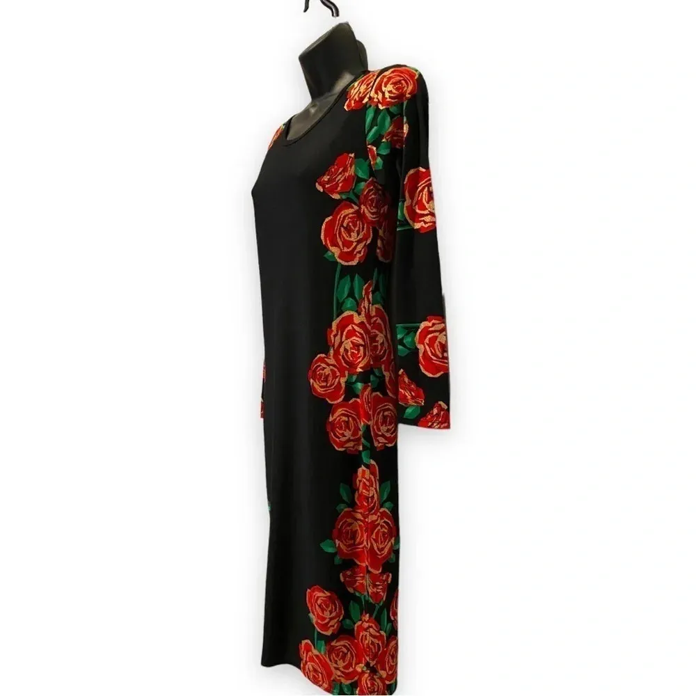 Lularoe Bodycon fitted dress‎ below knee size small elegant red and gold roses - Image 3