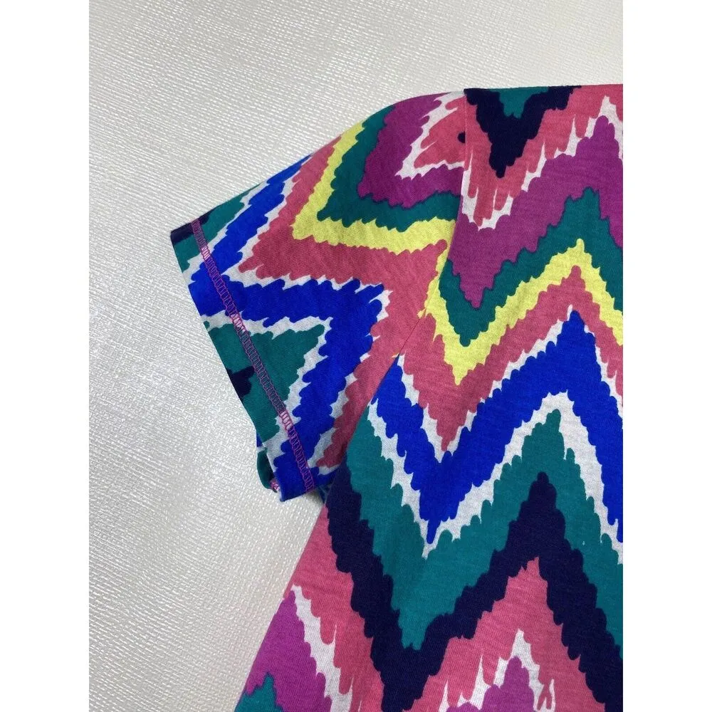 Lilly Pulitzer Cynthia V-Neck Top XS Short Sleeve Chevron Multicolor Pima Cotton - Image 5