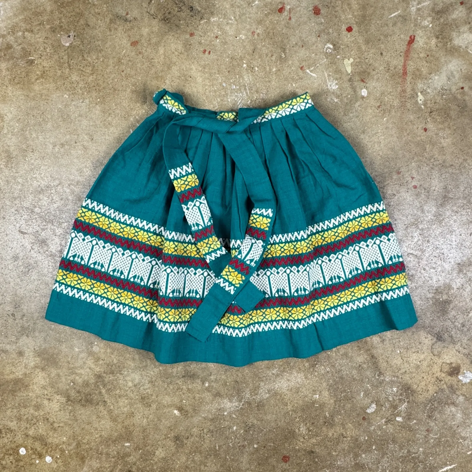 Vtg LaRegional Handwoven Skirt Womens Size 24 Folk Art Teal Multicolor Guatemala Green - Image 5