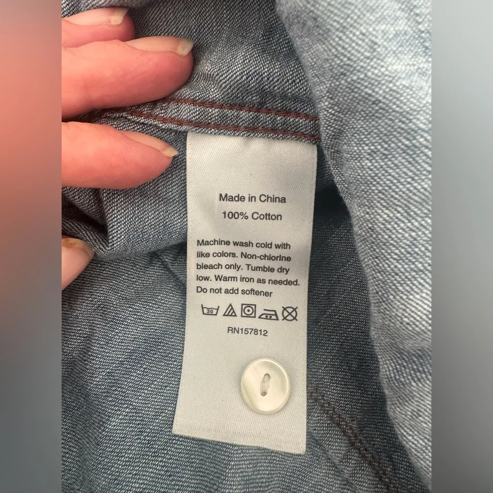 Tom Beckbe Cotton Denim Button Up Shirt Ruffle Pintuck Detail Size Small Blue - Image 7