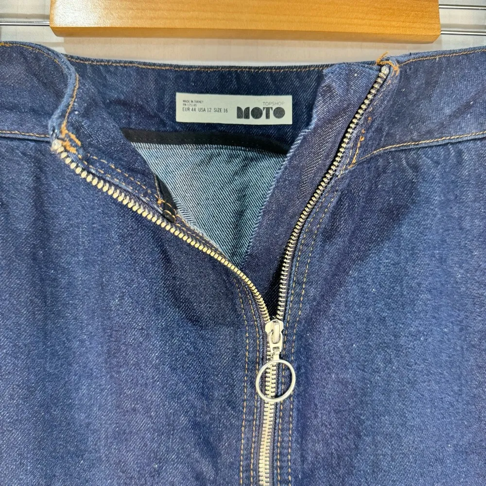 Topshop Moto Denim Zip Micro Mini Skirt Zip Front Blue Jean Size 12 Bikercore - Image 3