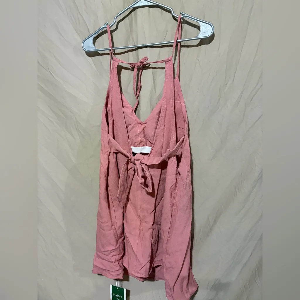 Halara V Neck Tie Pocket Mini Linen-Feel Dress - Image 4