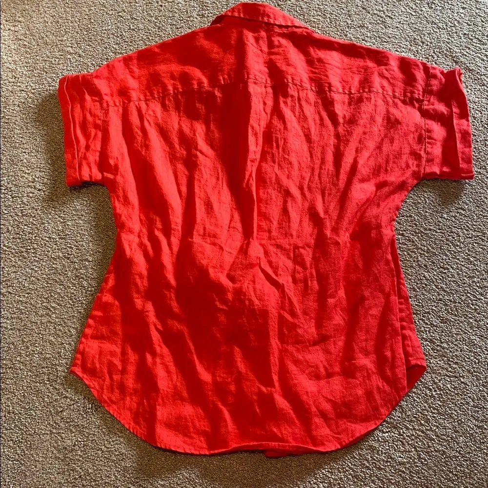 Lauren RL Black Label Red Linen Roll S/S Sleeve Button Up Tie Front Shirt Size S - Image 8