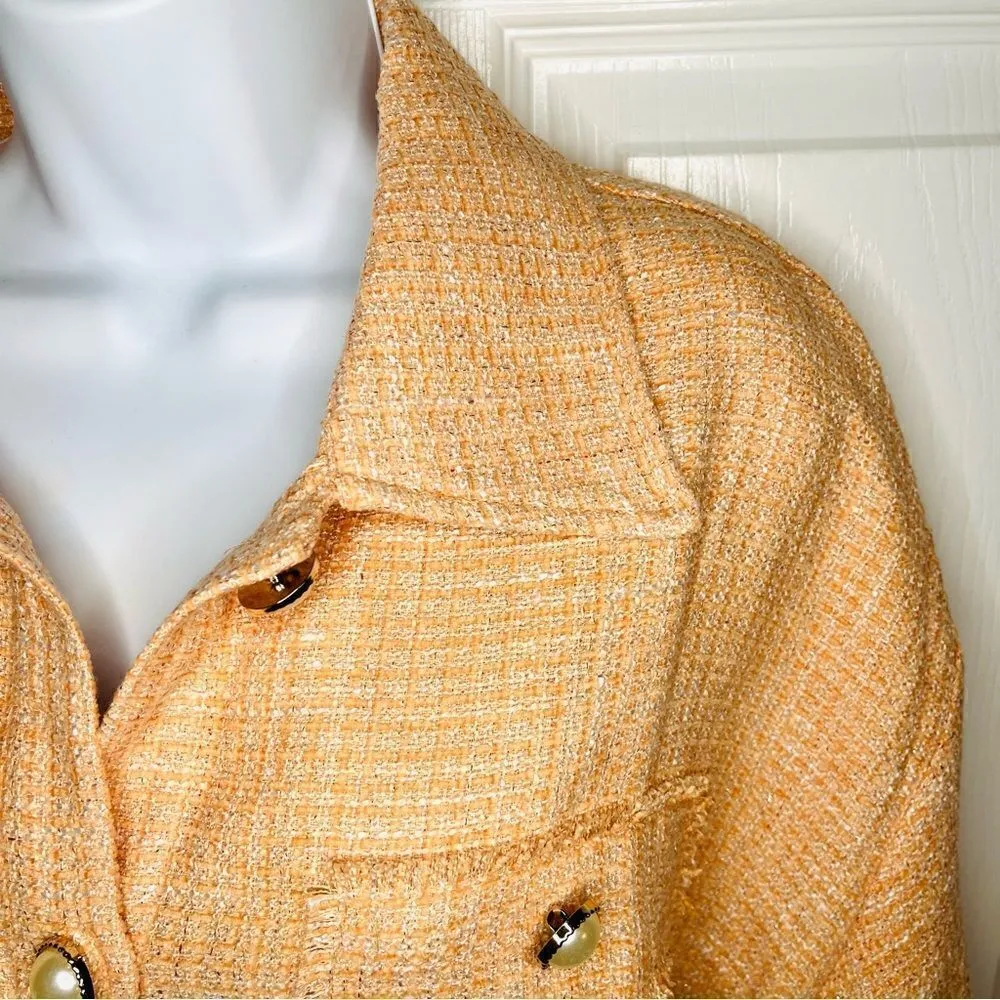 Andree Oversized Pearl Button Down Tweed Shacket Peach M - Image 5
