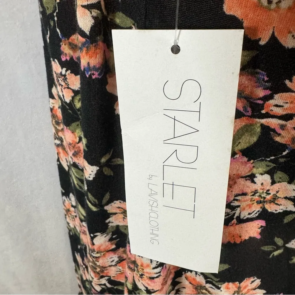 black and orange floral and lace detail dress size large - Image 4