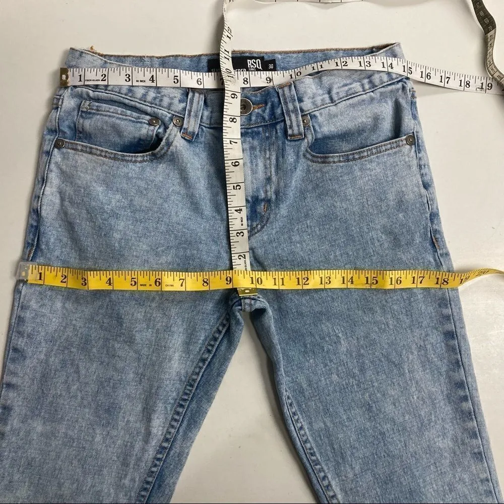 RSQ Seattle Skinny Tapered Jeans Sz 30 Blue serged hem 5 pockets with rivets - Image 3