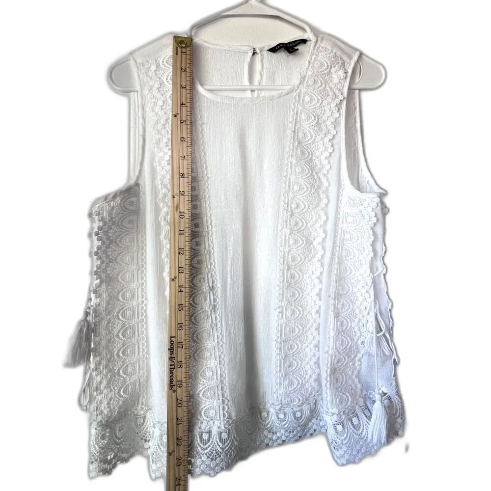Womens Eggshell White Lace Sleeveless Shirt Top bohemian embroidered size S. - Image 7