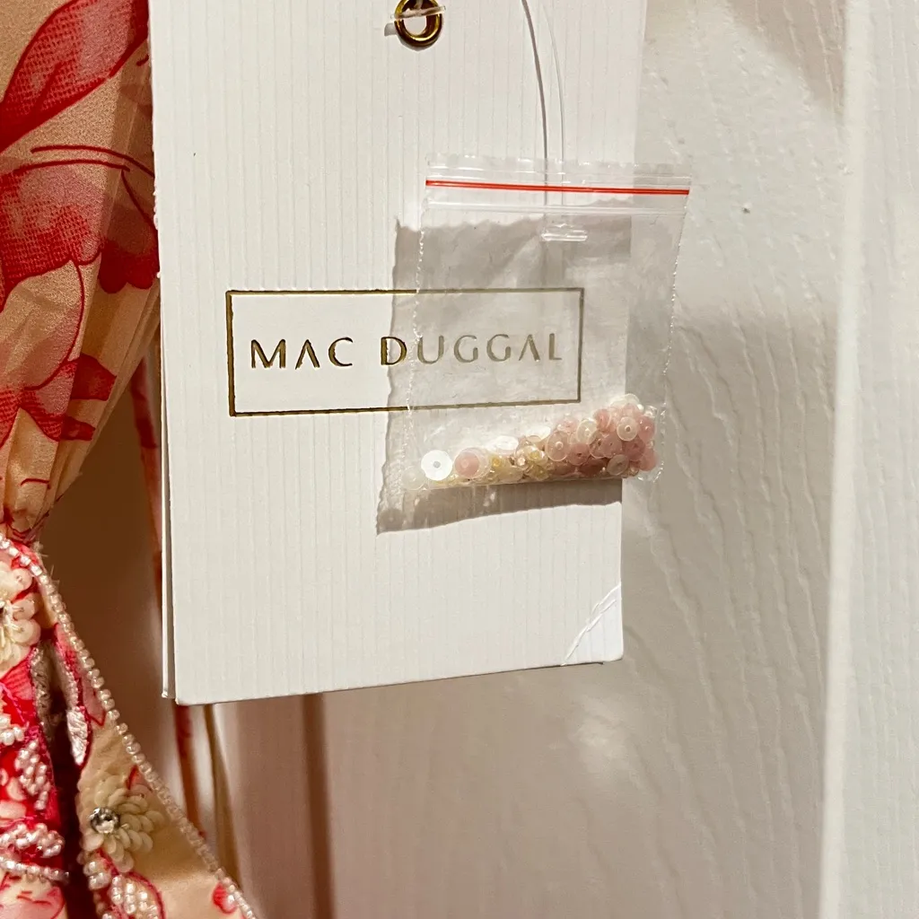 Mac Duggal NWT 9161 Floral Print V-Neck Ruffled Strap Lace Up Back Gown SIZE 4 - Image 11