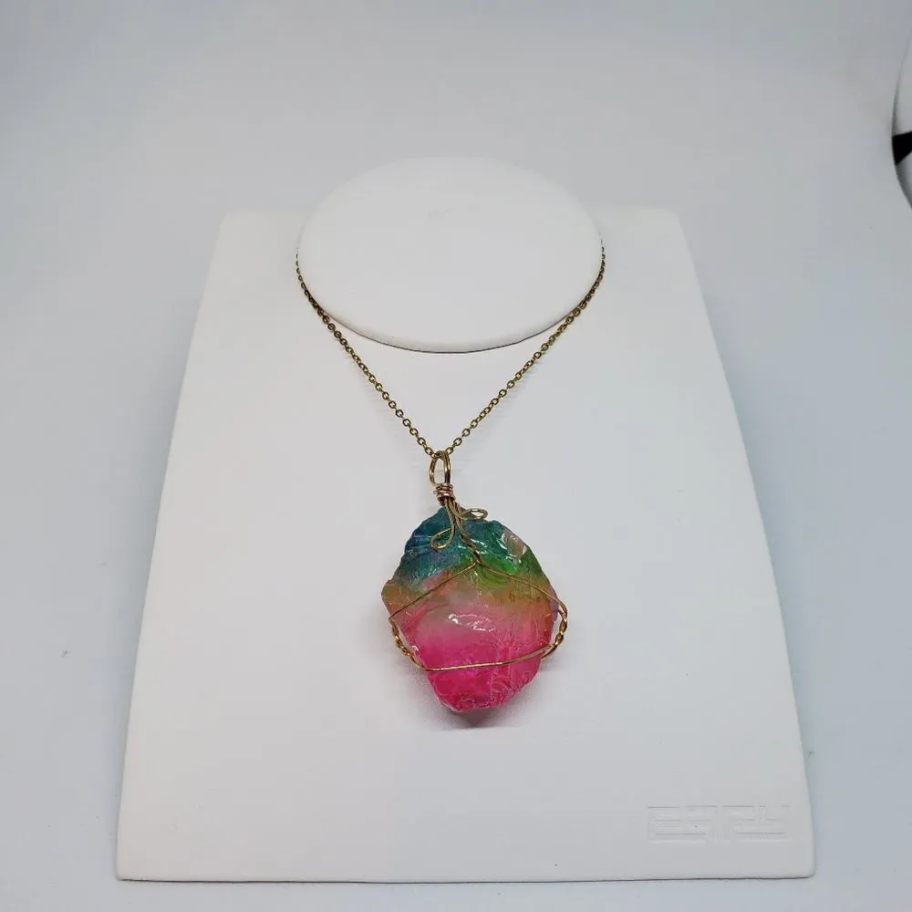 Rainbow Stone Necklace Gold - Image 2