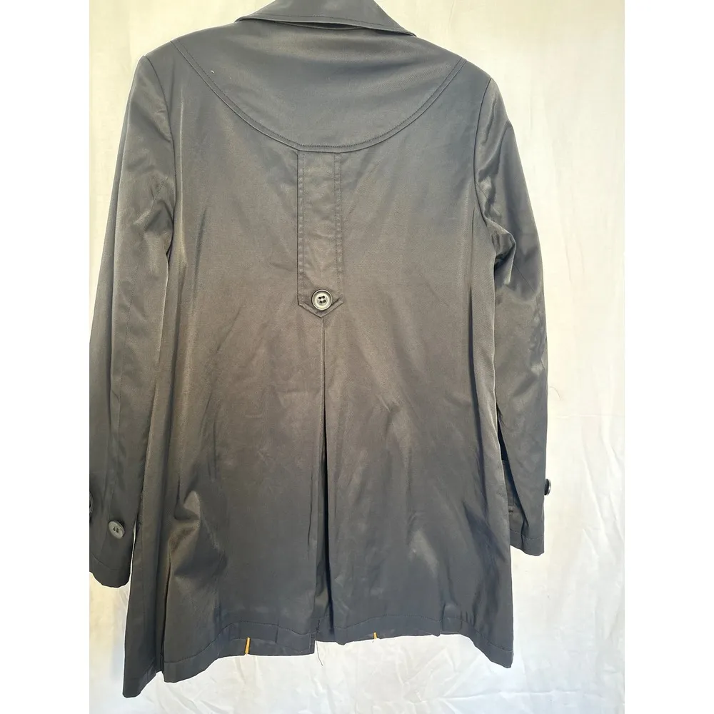 DKNY Black Trench Coat Classic Button Down Lightweight Jacket Size PS - Image 2