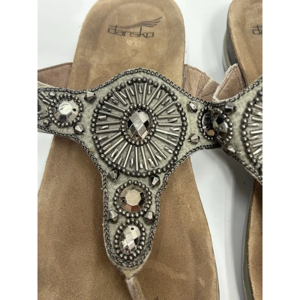 Dansko Pamela Thong Sandal Womens EU 38 US 7.5-8 Beaded Beige Comfort Casual - Image 5