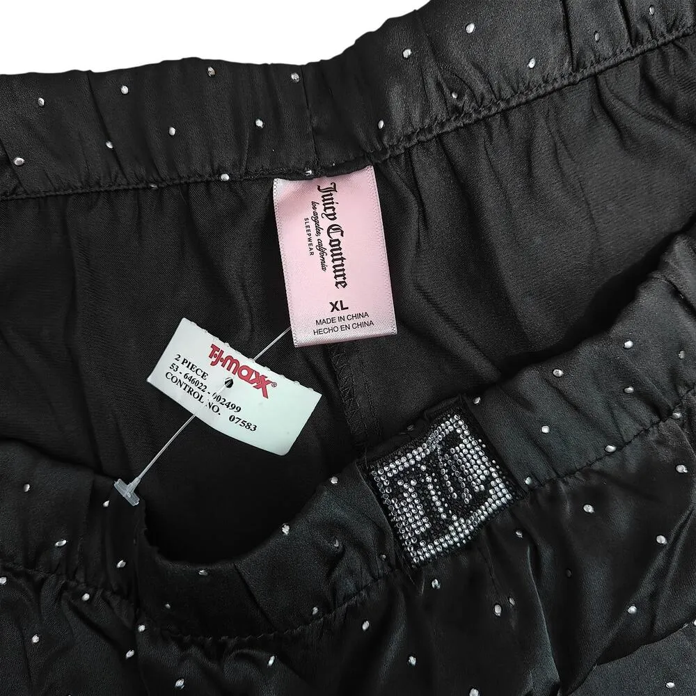 Juicy Couture Black Satin Blinged Womens Pajama Set Size Xlarge - Image 7