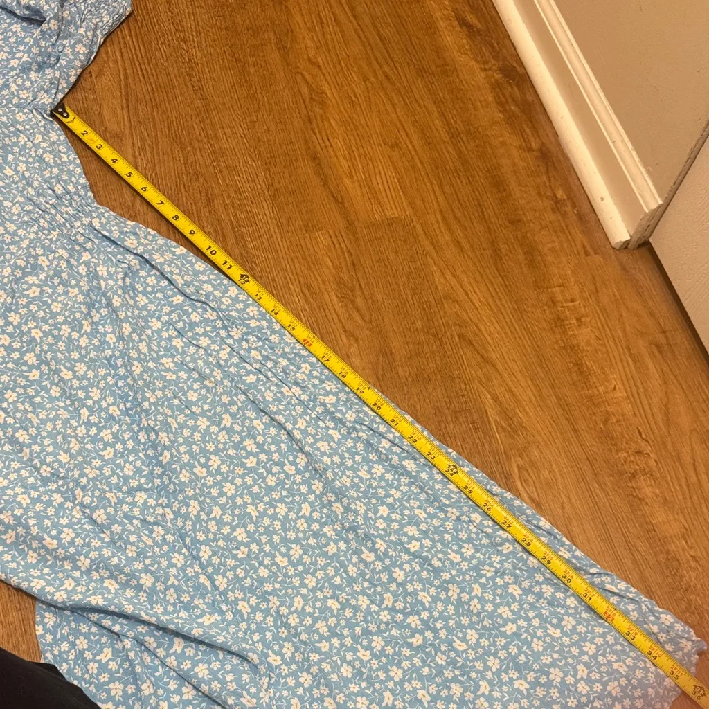 Zara X-Small Baby Blue Ditsy Floral Short Puff Sleeve Ruffle Maxi Dress Long - Image 6