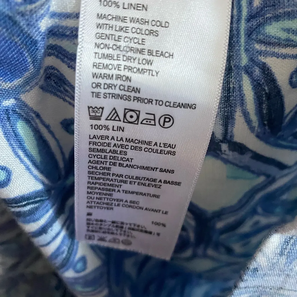 Tommy Bahama Pants Women 12 Linen Blue Geometric Pattern Wide Leg Resort Coastal - Image 3