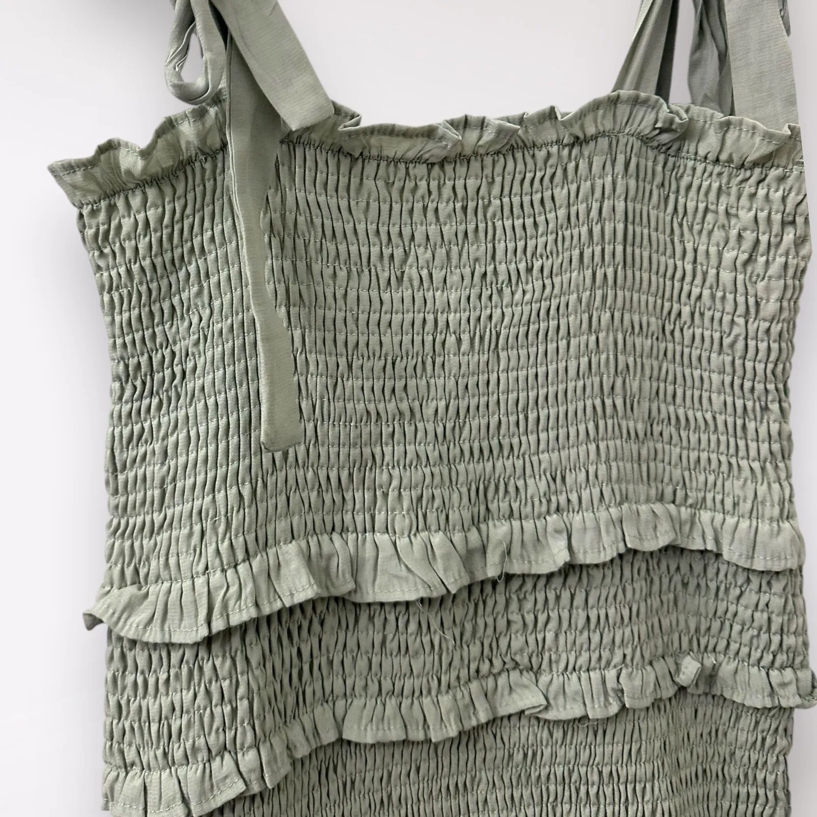 Mable L‎ Pastel Green Mini Dress Badale Smocked Ruffles Satin Coquette Feminine Size L - Image 4