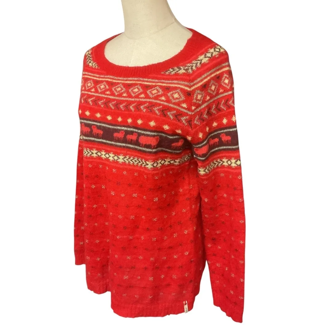 WOOLRICH Women's Mohair Fairisle II Pullover Knit Sweater Old Red Combo Size M - Image 3