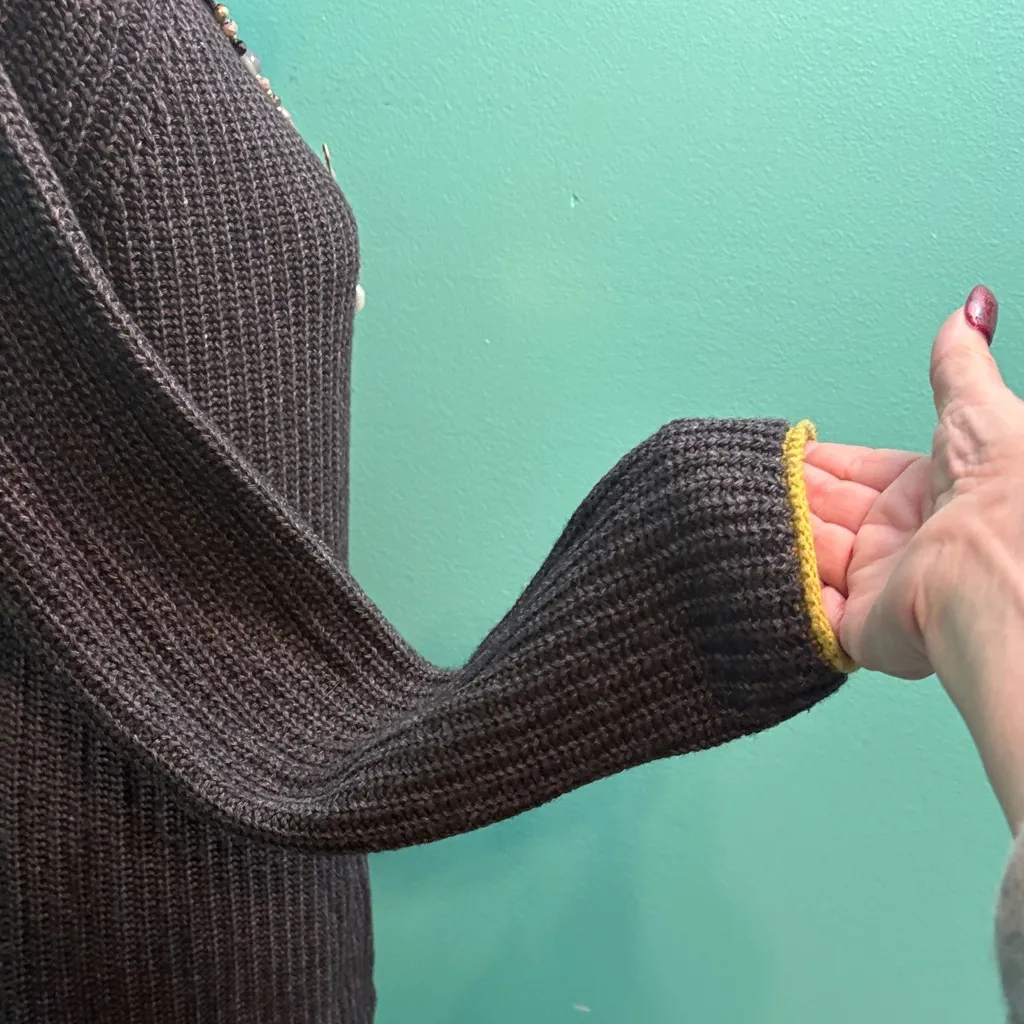 Bartolini Italian Turtleneck Sweater with Yellow Accents Black - Image 6