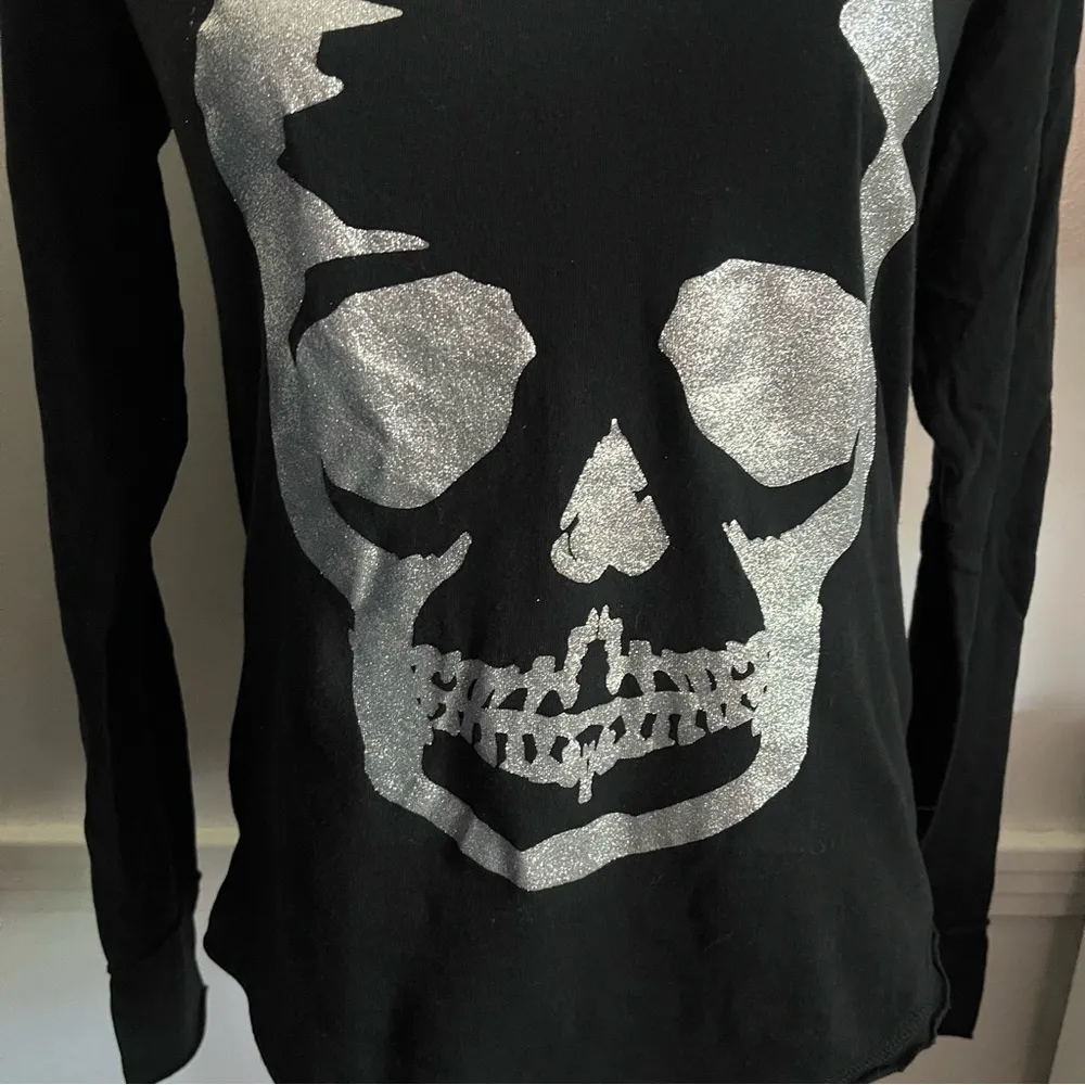 Zadig & Voltaire • Black Silver Tunisian ML Skull Glitter Tee Shirt - Image 3