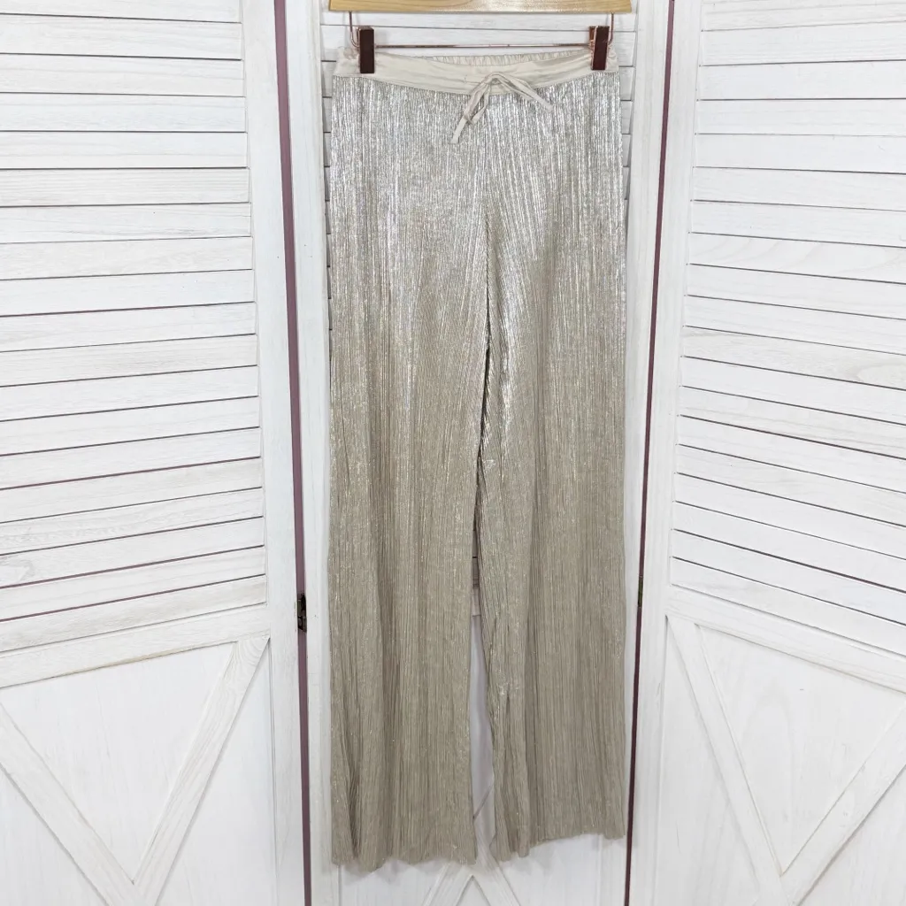 Victorias Secret Shiny Metallic Gold Lame‎ Crinkle Palazzo Pants XS - Image 2