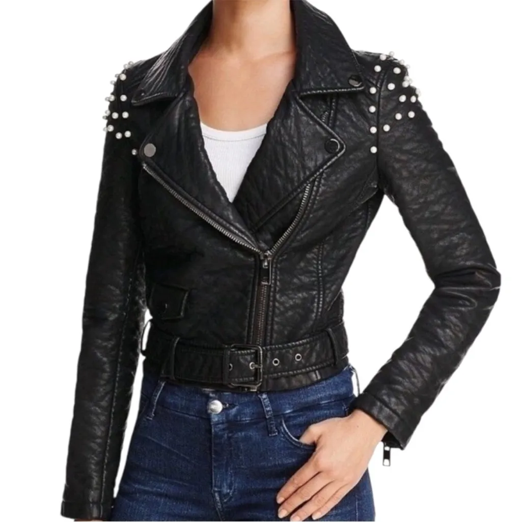 Like New Joe's Jeans Faux Leather
Pearl Studded Moto Jacket Black Size XS - Image 2