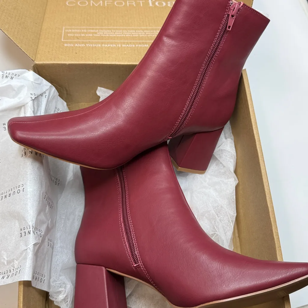 Journee Women's Haylinn Square Toe Booties- Brick Faux Leather- Size 8.5 - Image 8