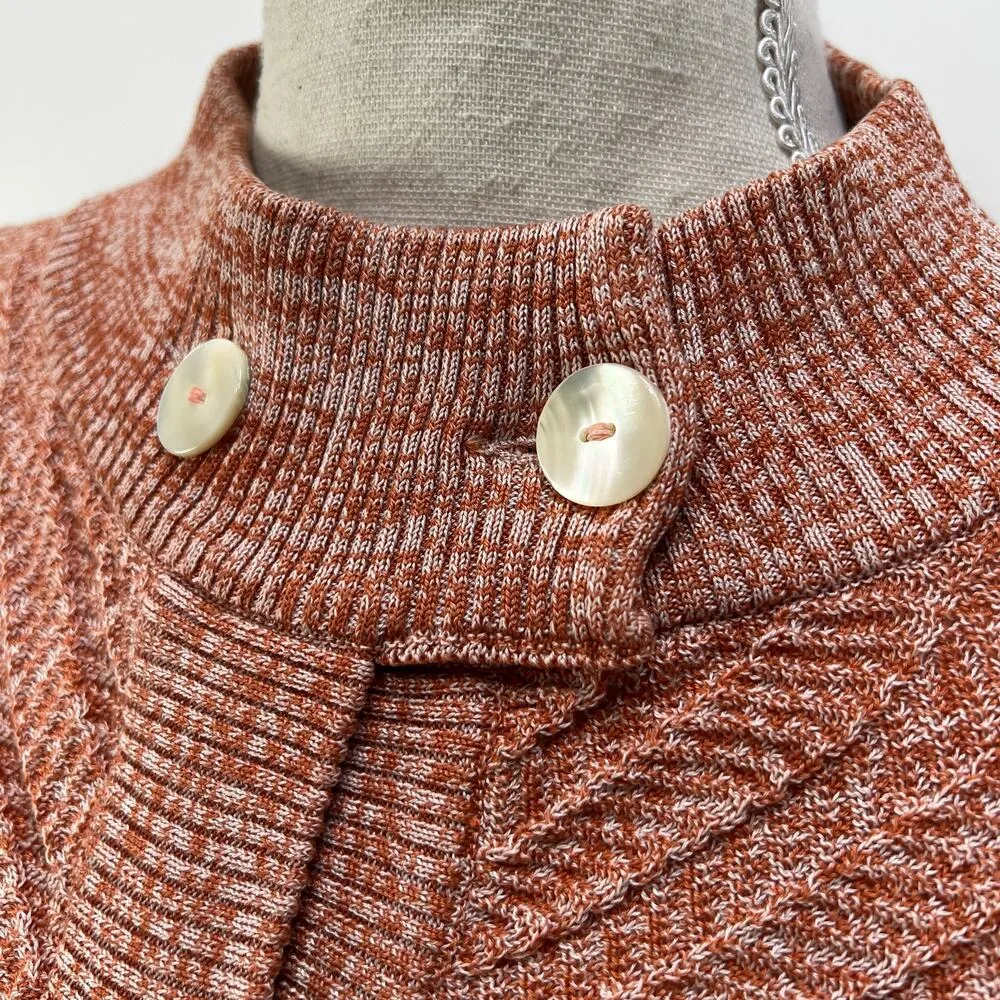 Luca Luca Cotton Knit Textured Sweater High Ribbed Collar Wool Free Orange Size M - Image 4