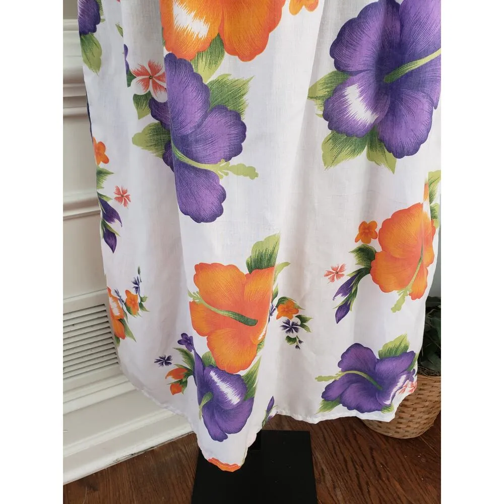 National For Her M White Floral Sundress Smocked Bodice Cotton Blend Sleeveless Size M - Image 5