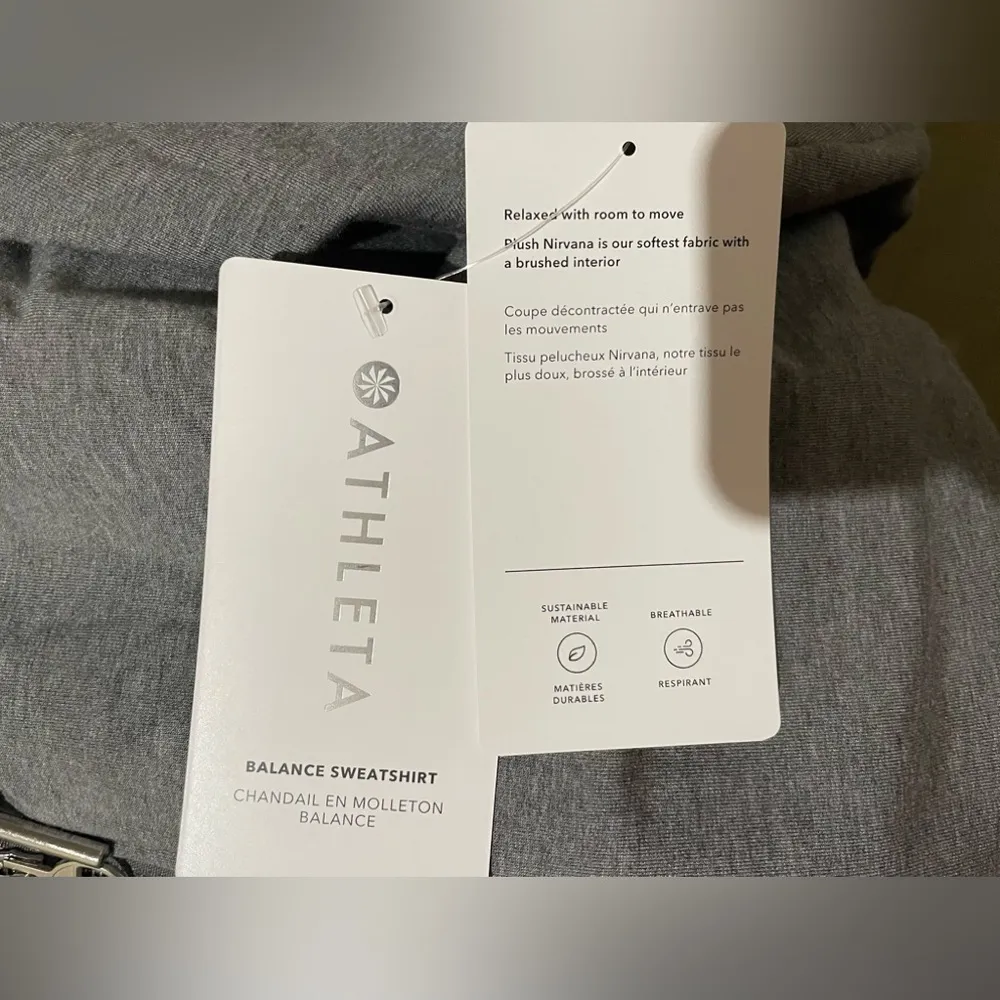 NWT Athleta Balance Hoodie Sweatshirt Full Zipper Grey Size Large - Image 6