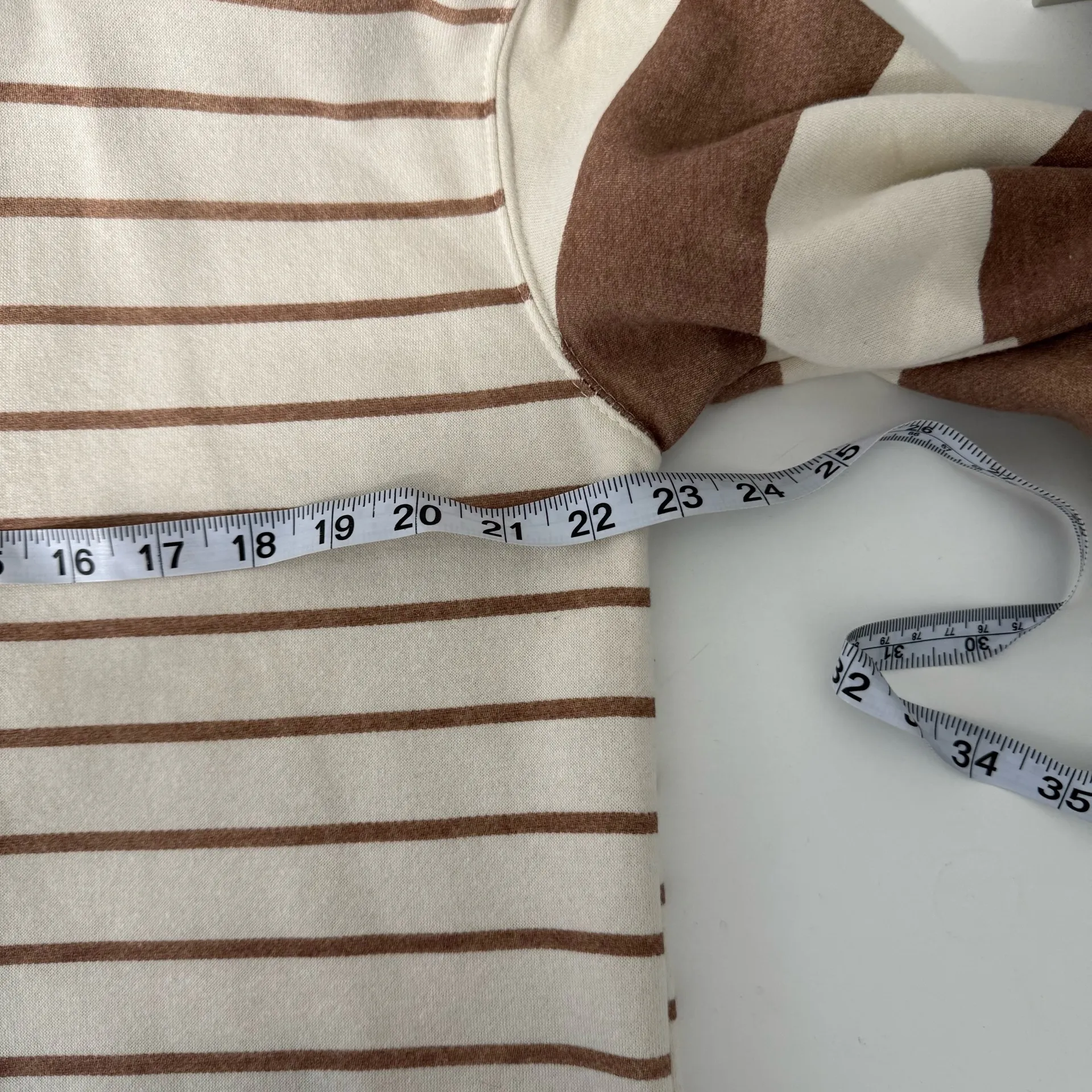 Maurices Sweatshirt Cream & Brown Striped V-neck Hooded Oversized - Image 7