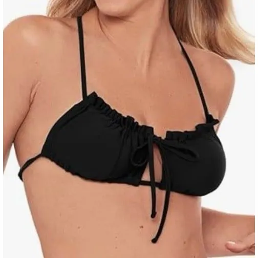 Sports Illustrated Ruffle Cutout Bralette Bikini Top Black Size L New With Tags Size L - Image 2