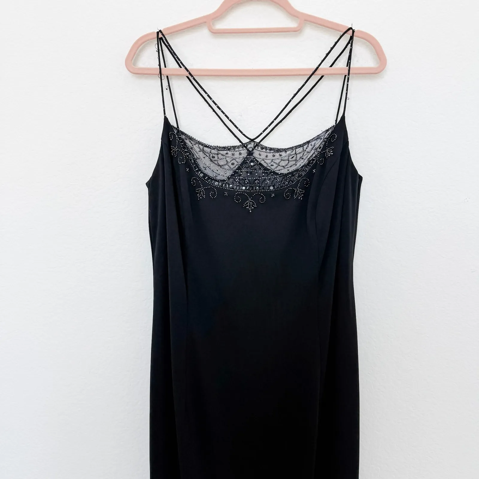 VTG Dave & Johnny Womens Maxi Dress‎ 15/16 Black Beaded Formal 90s Goth Romantic - Image 2