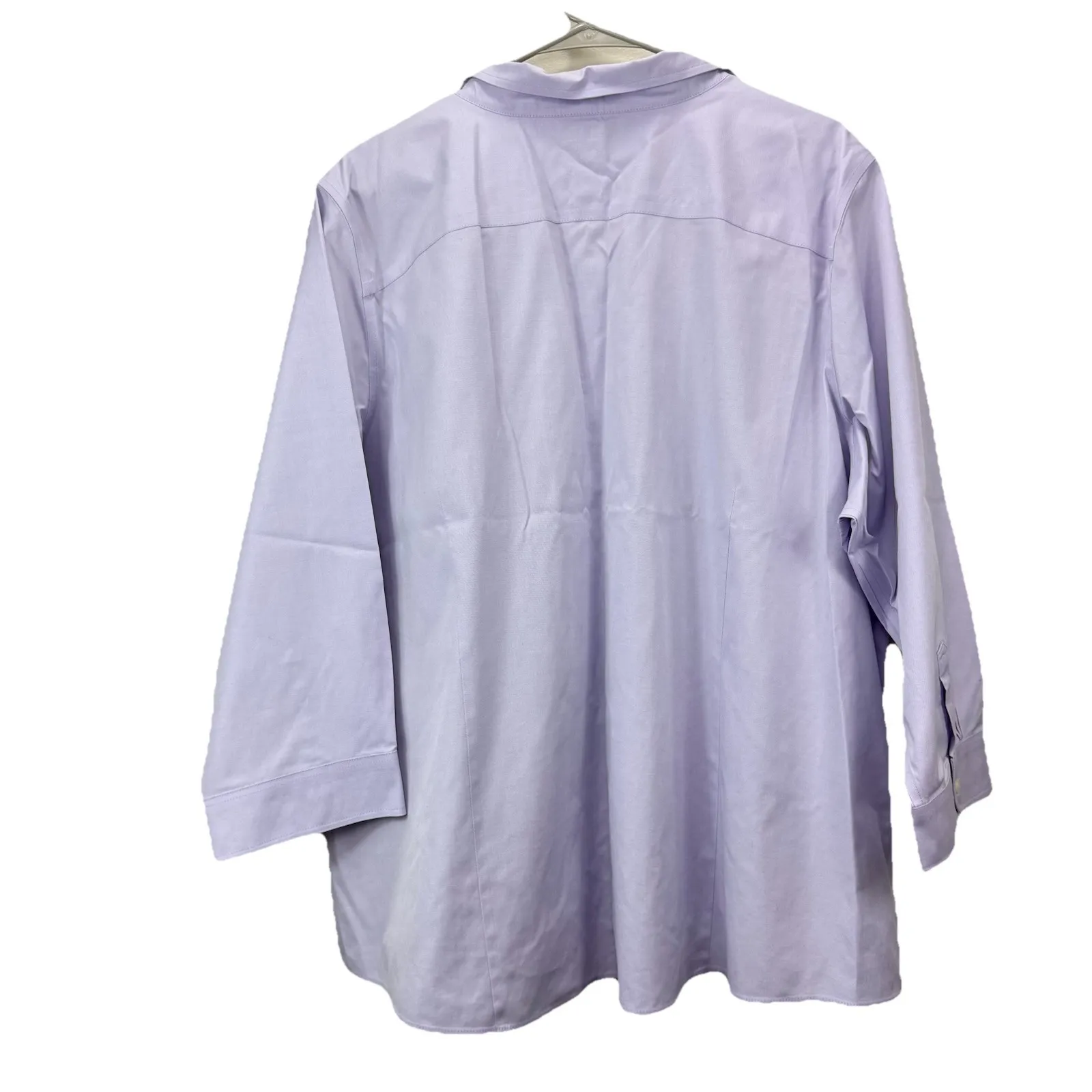 LL Bean Lavender Wrinkle Free Pinpoint Cotton Oxford 3/4 Sleeve Shirt Size 3X Green - Image 6