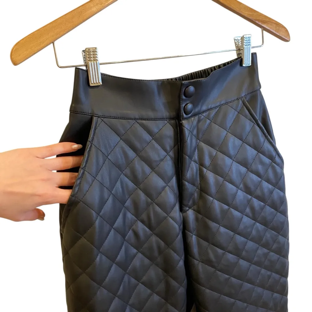 Manière De Voir Vegan Leather Quilted Jogger Pants In Black - Image 6