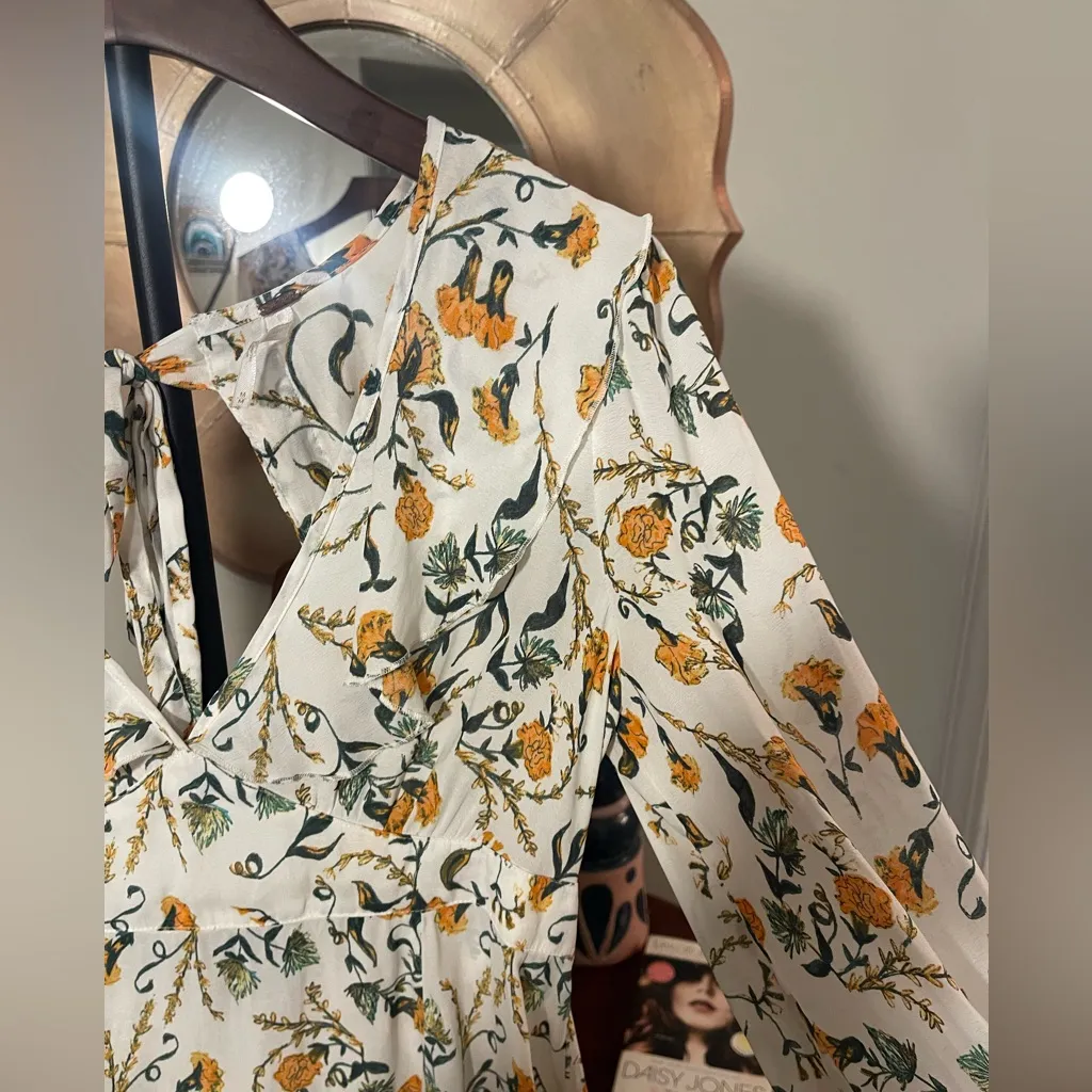 Free People Women’s Floral Long Sleeve Mini Dress Tie Back White Mini Ruffle 🌼 - Image 7