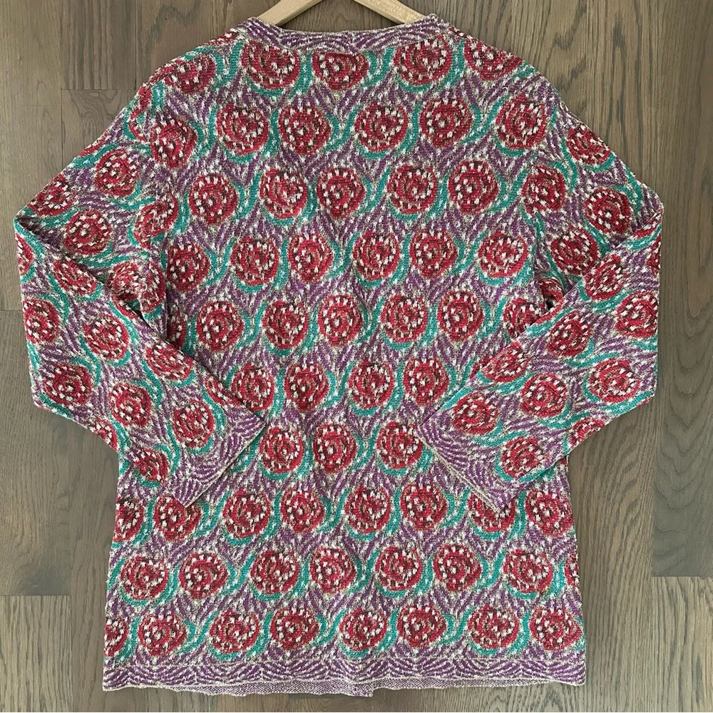 Vintage Missoni Sport Rose Print V-Neck Knit Cardigan Red, Beige, Purple Medium - Image 7