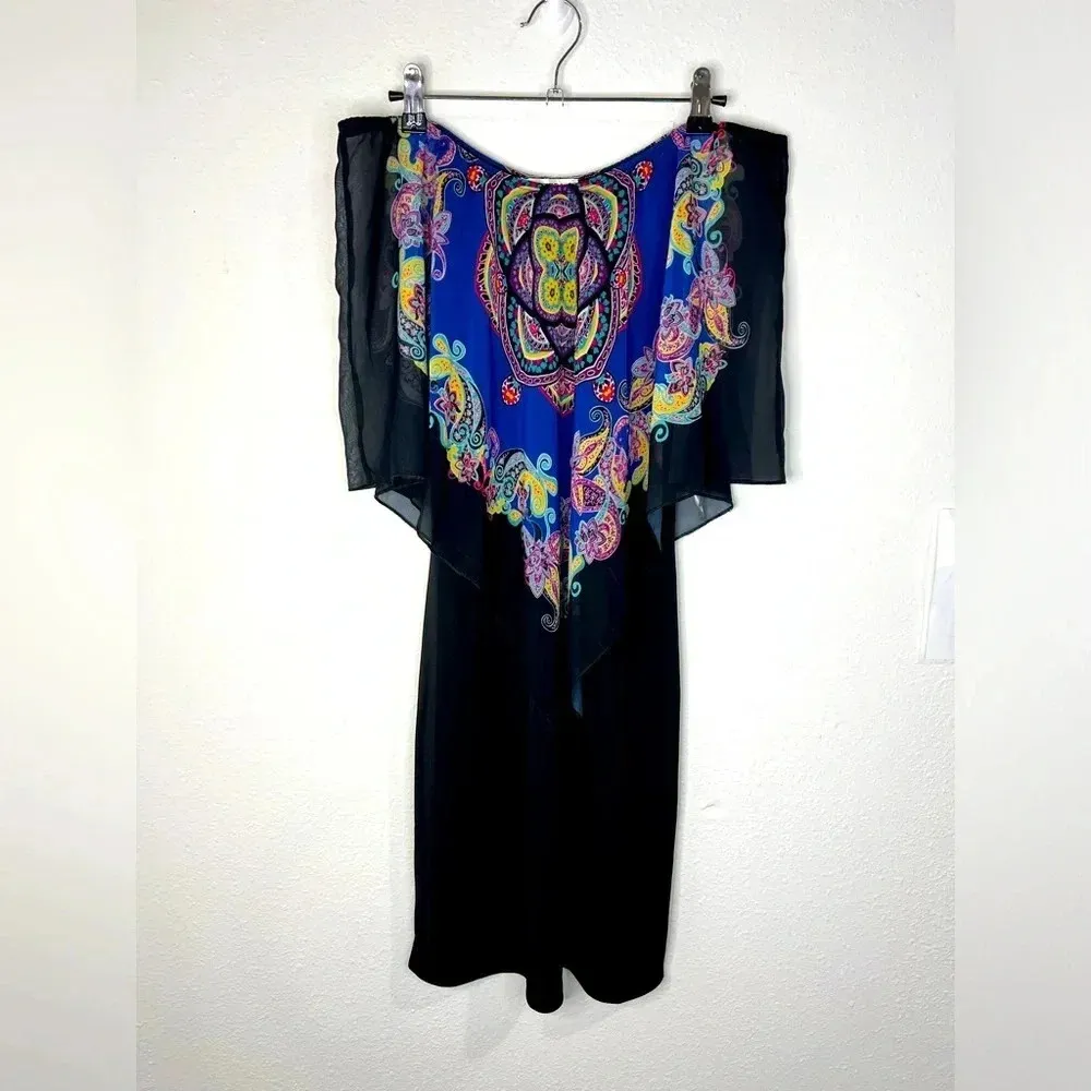 🆕 NWOT Agenda Black Dress with Blouse Shaw Off the Shoulder Overlay Paisley - Image 2