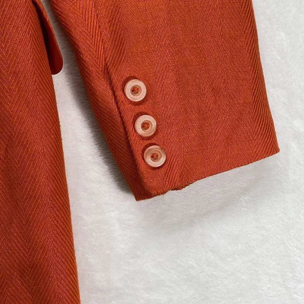 Peter Nygard Linen Blend Blazer Jacket Womens 4 Orange Boho Lagenlook Art - Image 9