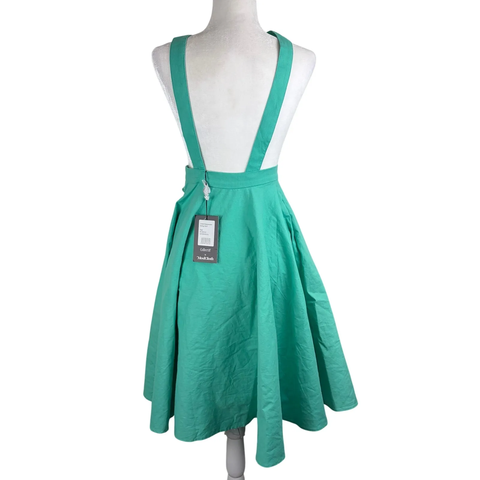 Collectif ModCloth Liesel Suspender Swing Skirt Size XXS Green NWT Retro Preppy - Image 3