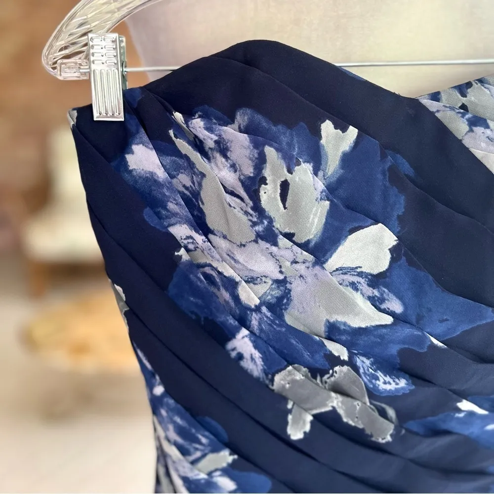 INC International Concepts Blue Floral Strapless Chiffon Mini Dress 2 - Image 5