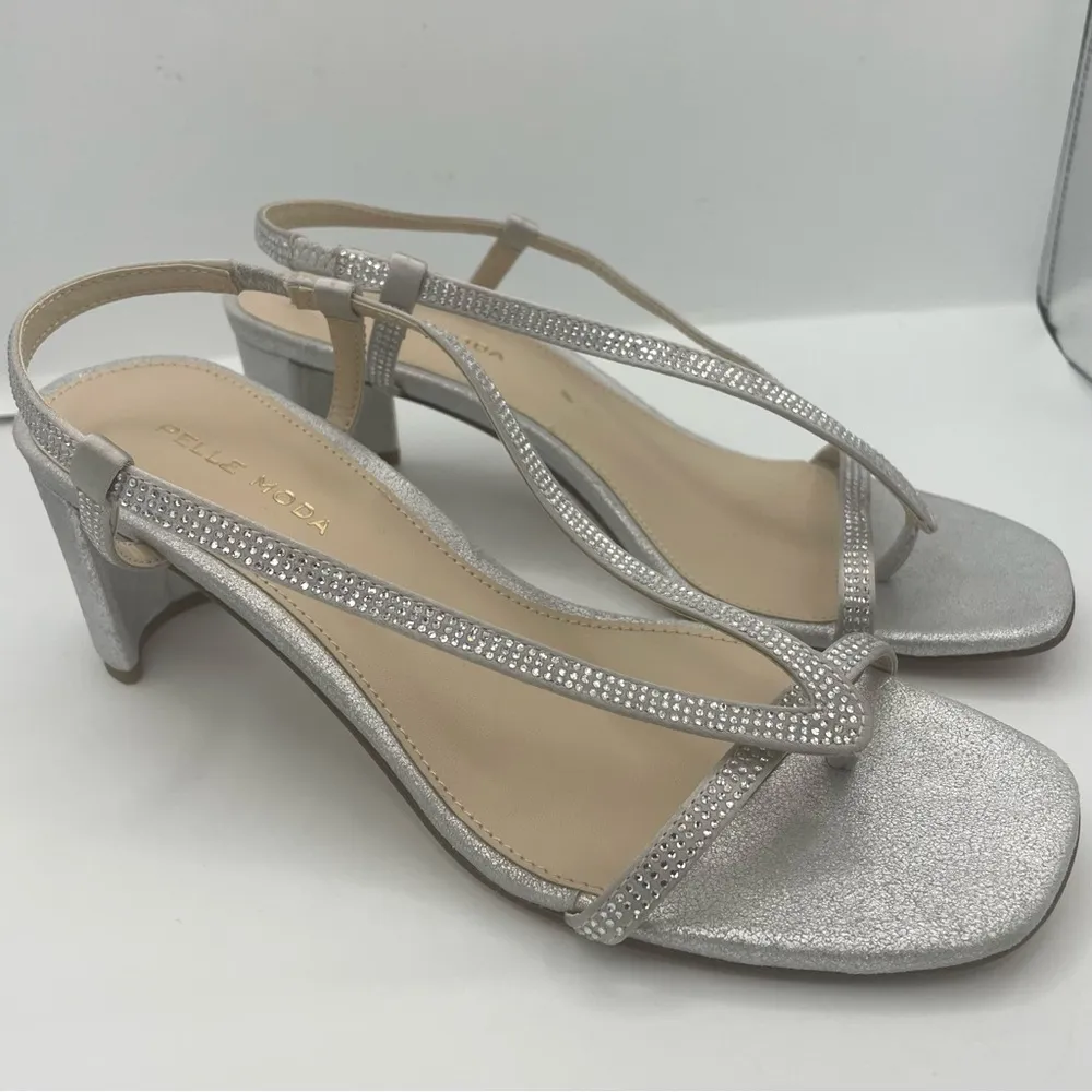 Pelle  strappy rhinestone heeled silver sandals women Size 7 1/2M - Image 12