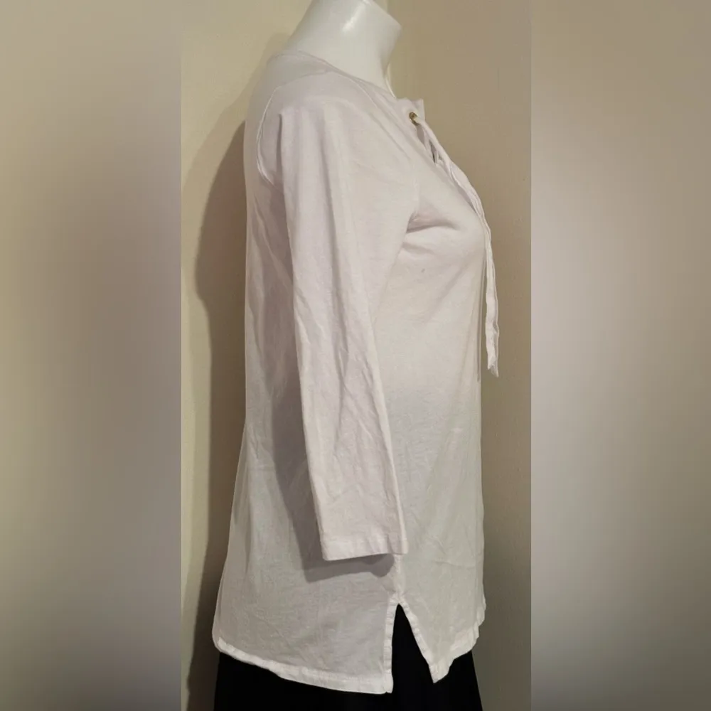 Michael Kors White Waffle Knit Lace Up Top / Tie In Front 3/4 Sleeves Sz S. - Image 4