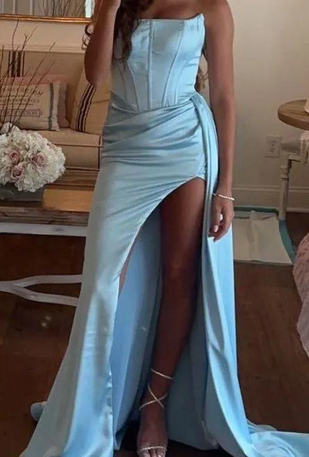 Portia and Scarlett Satin Corset Prom Dress Blue Size 0 - Image 2