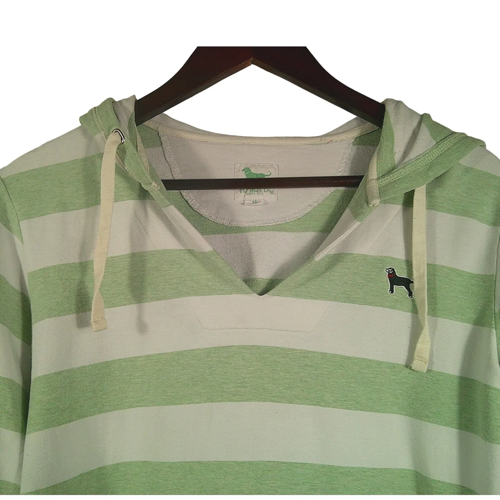 The Black Dog Striped Hooded Long Sleeve Shirt Women's XL‎ Logo Green & White - Image 2