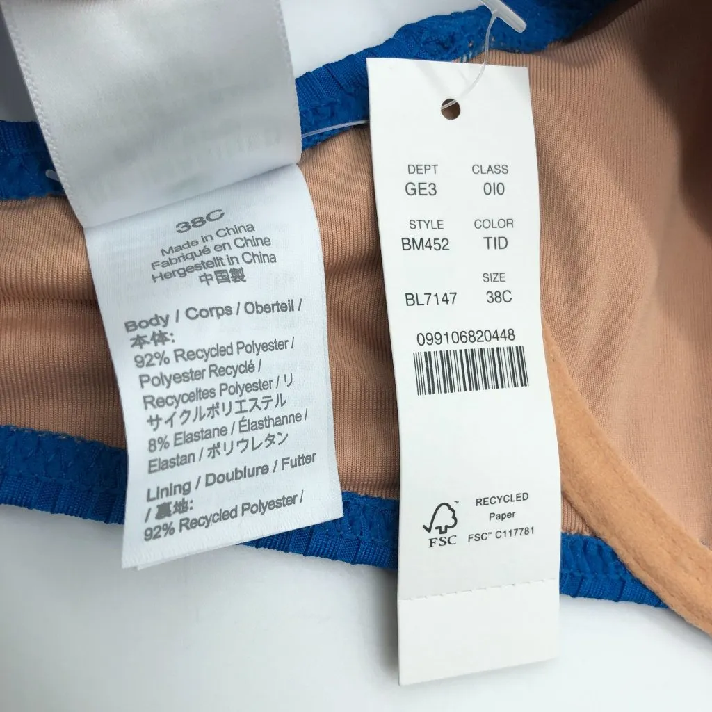 J Crew Wide-Rib French Bikini Top Underwire Blue 38C - Image 4