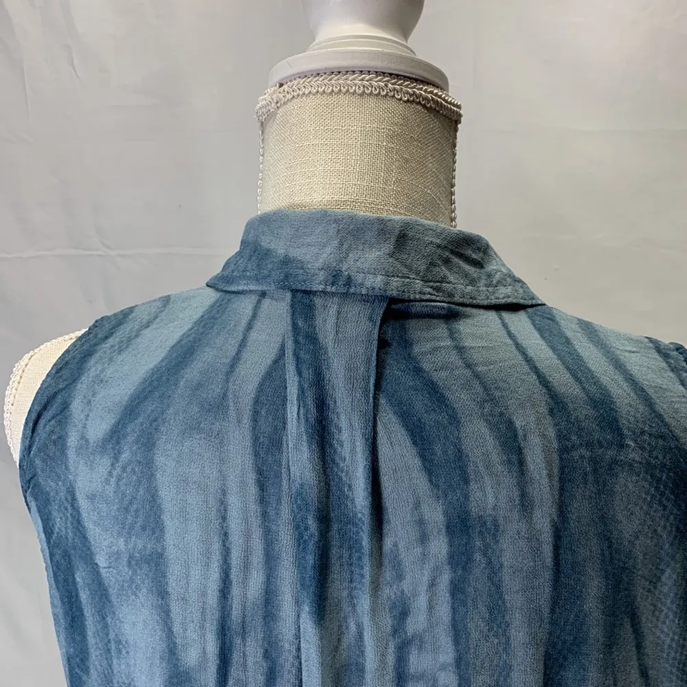Rock & Republic Blue Striped Tie Dye Button Up Collared Tank Top Size Large - Image 7