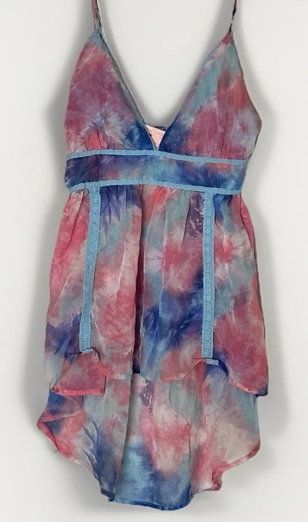 Rebellious One Y2K 90s Blue Pink Spaghetti Strap Asymmetrical Tank Top Small - Image 1