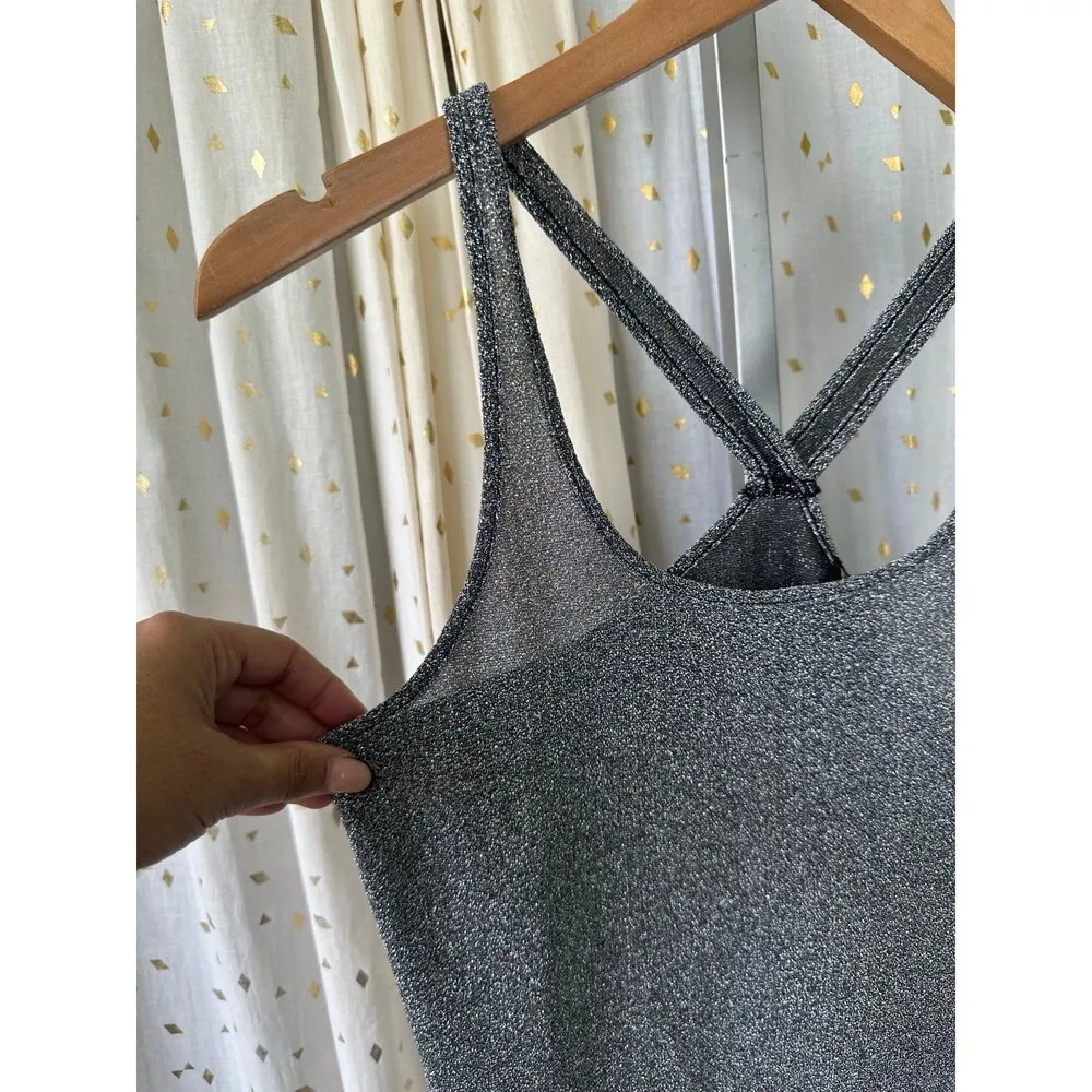 Express Women's Semi Sheer Metallic Shimmer Holiday Racerback Tank Top S - Image 3